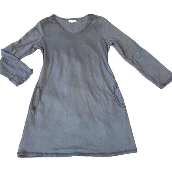 Max Studio Casual Pocket Tee-Shirt Shift Dress/Tunic Embroidered Sz M Gray 279i - Picture 1 of 8